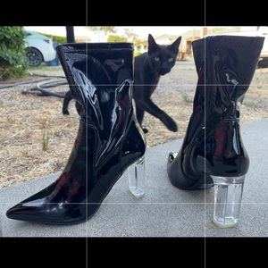 Forever 21 pvc boots w clear heel pointy toe 7.5